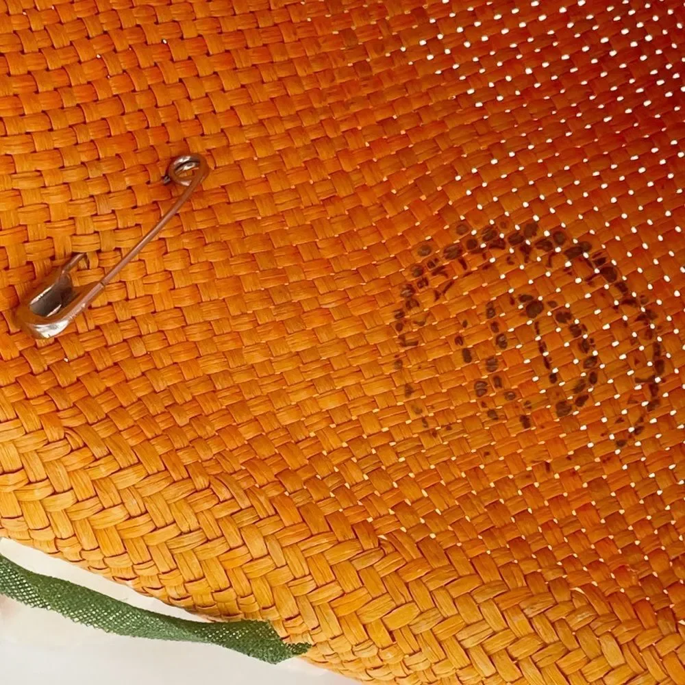 Vintage 1960s Madcaps Orange Straw Hat White Blossom Flower Pin Trim Wide Brim - Picture 15 of 16